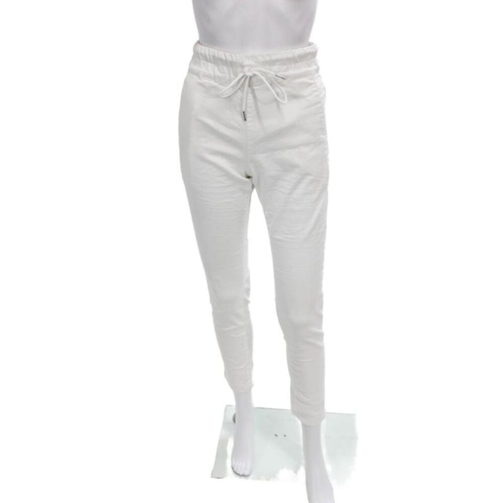 Flog Womens Jogger Pants White Drawstring 98% Cotton Inseam 28 Size 30